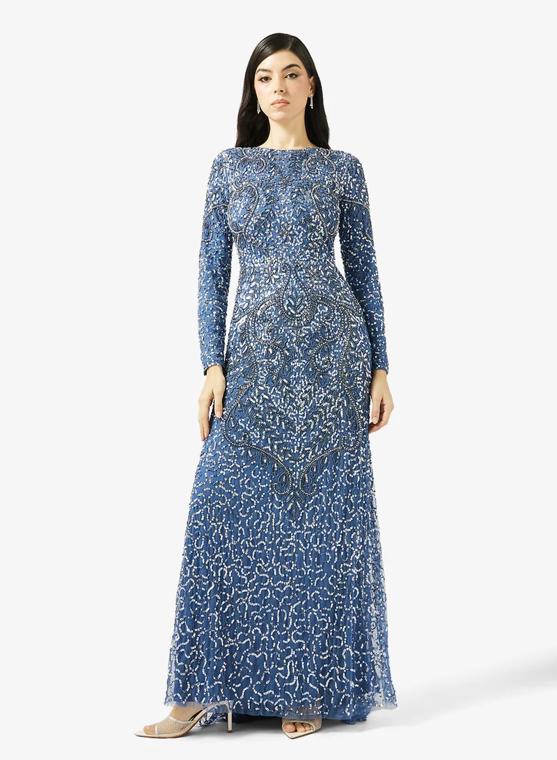 MARYISA High Neck Sequin Maxi Dress